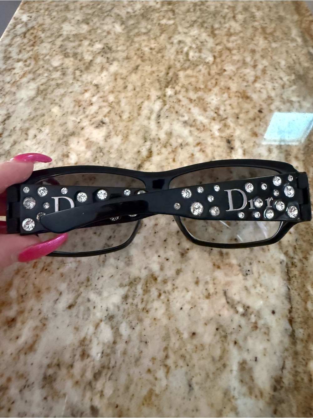 Vintage Dior Black Crystal-Studded Eyeglasses with Logo Accent - Picture 2 of 8